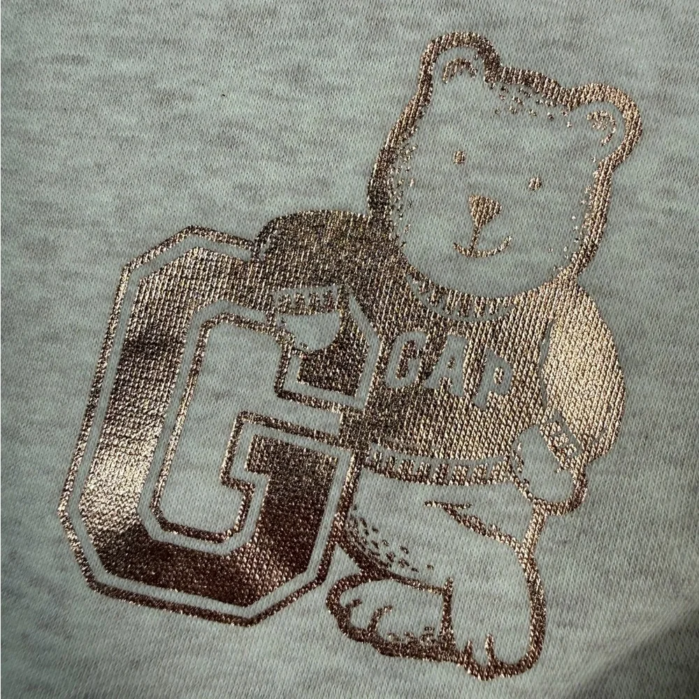 BABYGAP Toddler Metallic Bear‎ Novelty Logo Oatmeal Heather Beige Sweatshirt 3